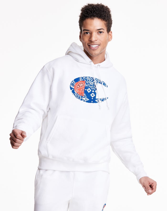 Champion Reverse Weave Bandana C Logo Hoodie Heren - Wit - Belgie 4968LAGSI